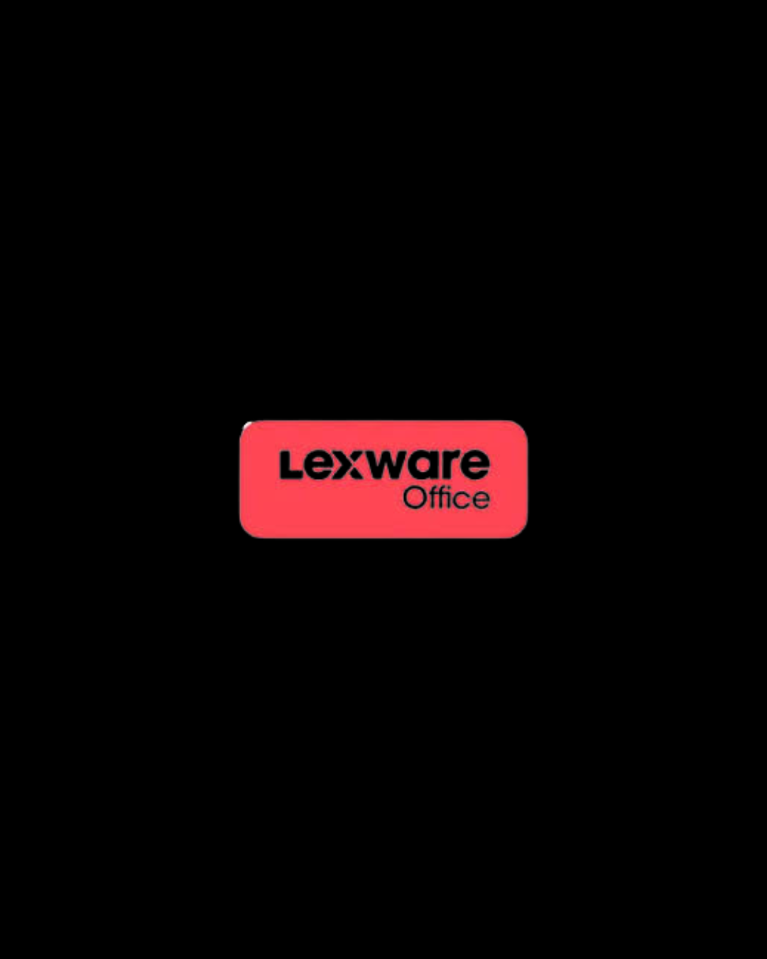 Logo von Lexware Office in roten Buchstaben auf schwarzem Hintergrund.