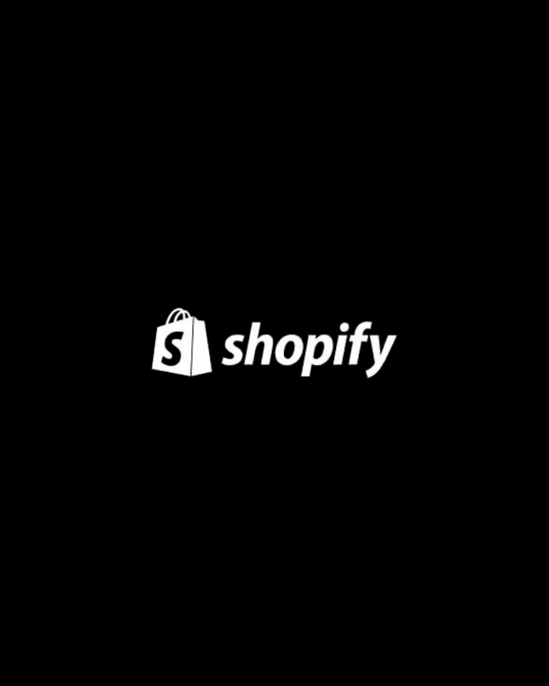 Schwarzer Hintergrund mit dem weißen Shopify-Logo und Schriftzug.
