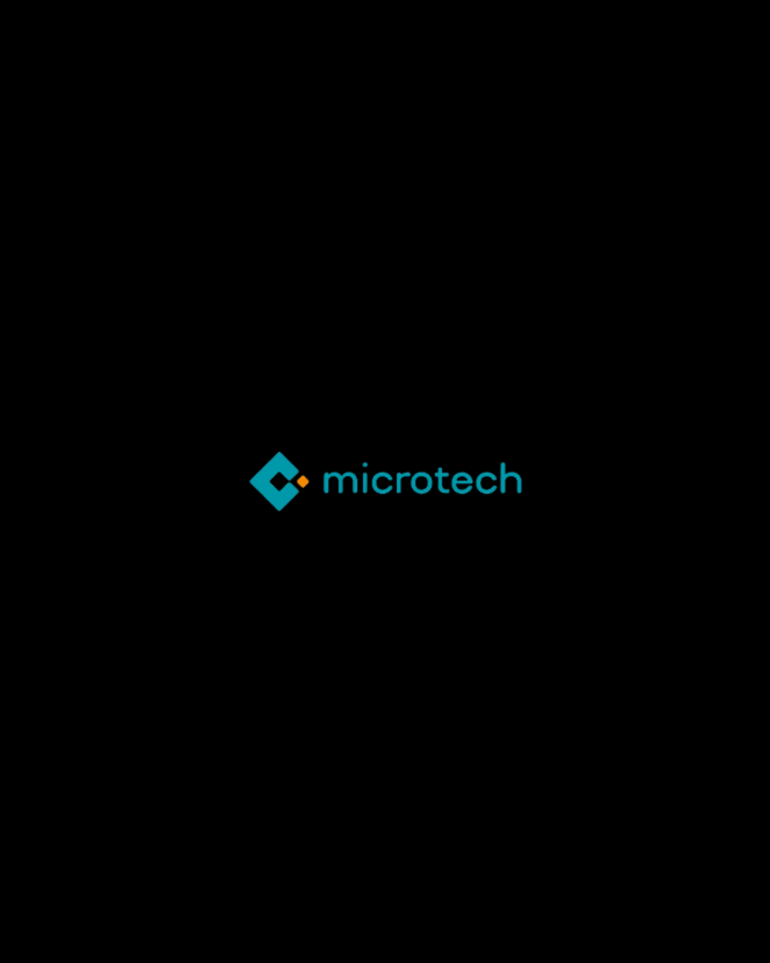 Logo von Microtech mit einem blauen und orangefarbenen Design.