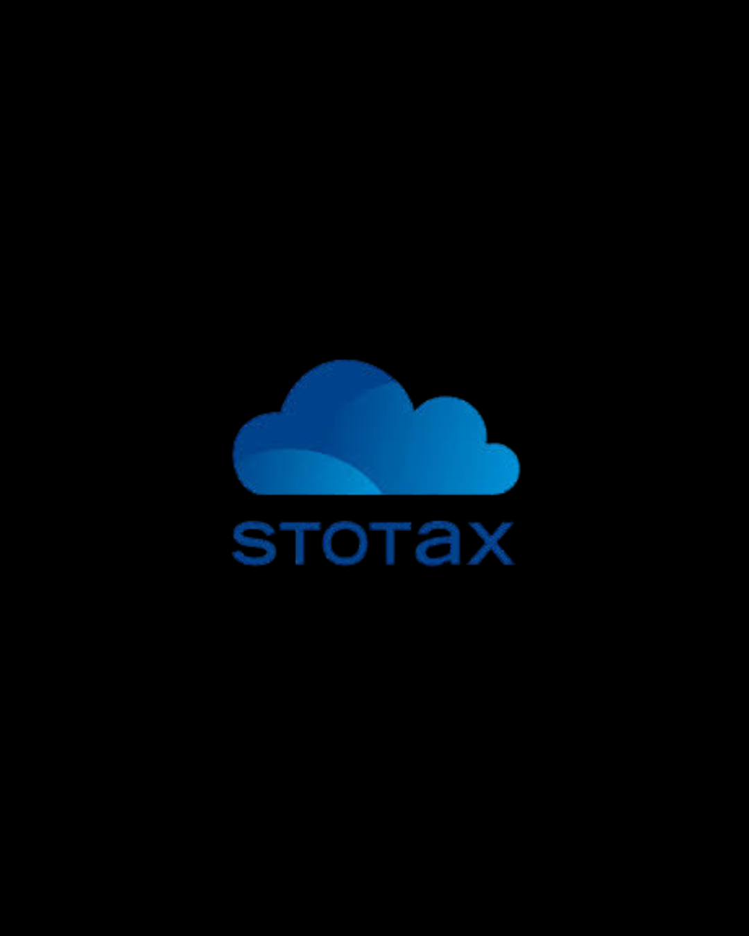 Logo von Stotax mit blauen Wolken auf schwarzem Hintergrund.