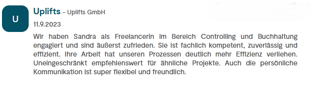 Uplifts GmbH Text über die professionelle Zusammenarbeit im Bereich Controlling und Buchhaltung.