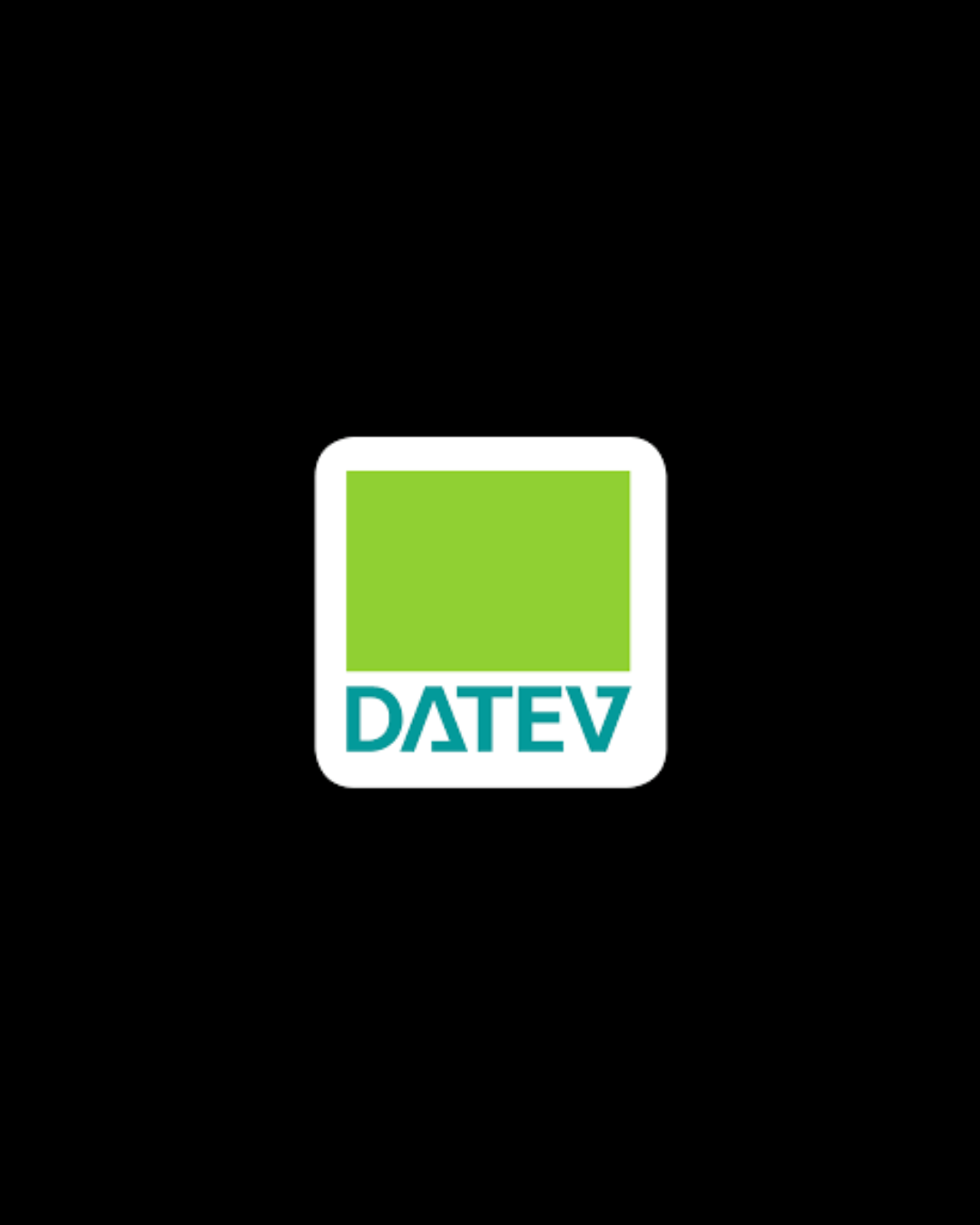 Logo von DATEV in grün und blau auf schwarzem Hintergrund.